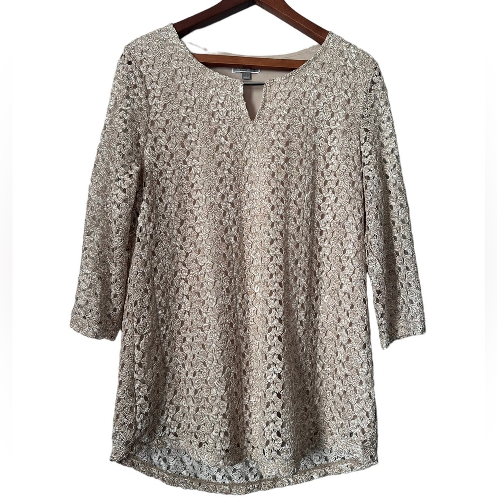 JM Collection Taupe 3/4 Sleeve Layered Blouse